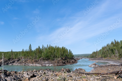 The Liard River flows through Whirlpool Canyon in northern British Columbia, Canada