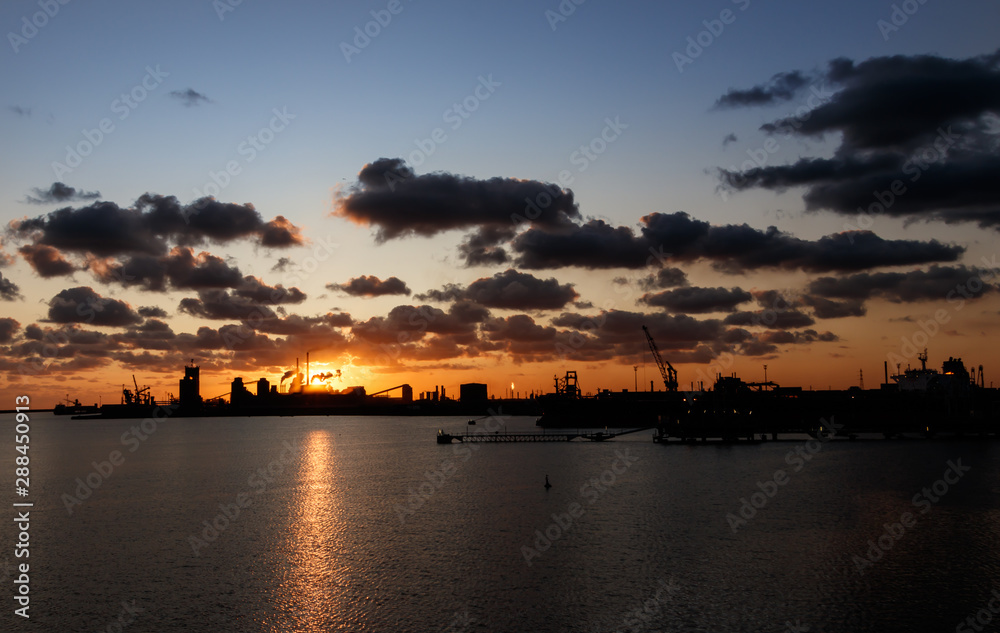 sunset over Dunkirk port