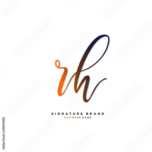 R H RH Initial letter handwriting and signature logo concept design.