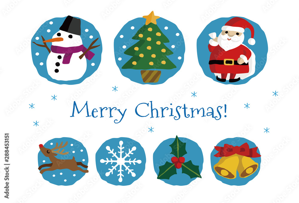 可愛いサンタとツリーと雪だるまのクリスマスカード 可愛いサンタとツリーと雪だるまのクリスマスカード