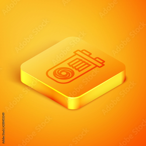 Isometric line Mining farm icon isolated on orange background. Cryptocurrency mining, blockchain technology, bitcoin, digital money market, wallet. Orange square button. Vector Illustration