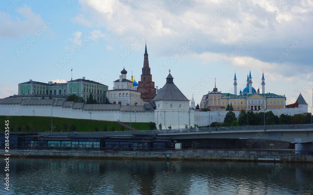 View of the Kazan Kremlin from the Kazanka river, Tatarstan, Russia 