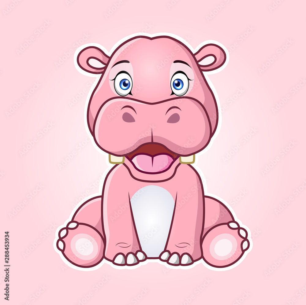 Fototapeta premium Cartoon Hippopotamus sitting with smile. Vector illustration .