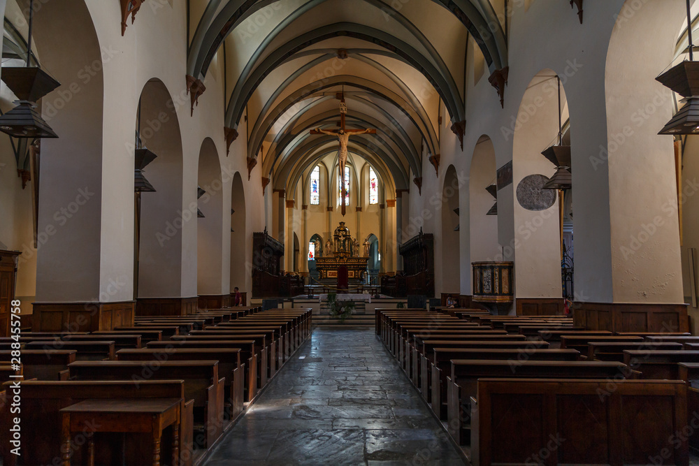 AOSTA / ITALY - JULY 2015: Church interior in the historic centre of Aosta, Italy