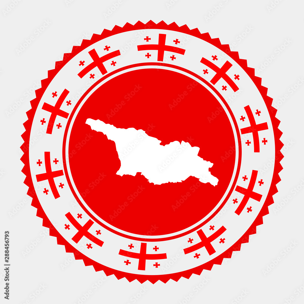 Georgia flat stamp. Round logo with map and flag of Georgia. Vector illustration. Georgia flat stamp. Round logo with map and flag of Georgia. Vector illustration.