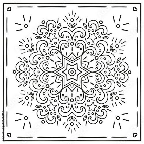 Cute Hand Drawn Christmas Mandala Coloring Card.
