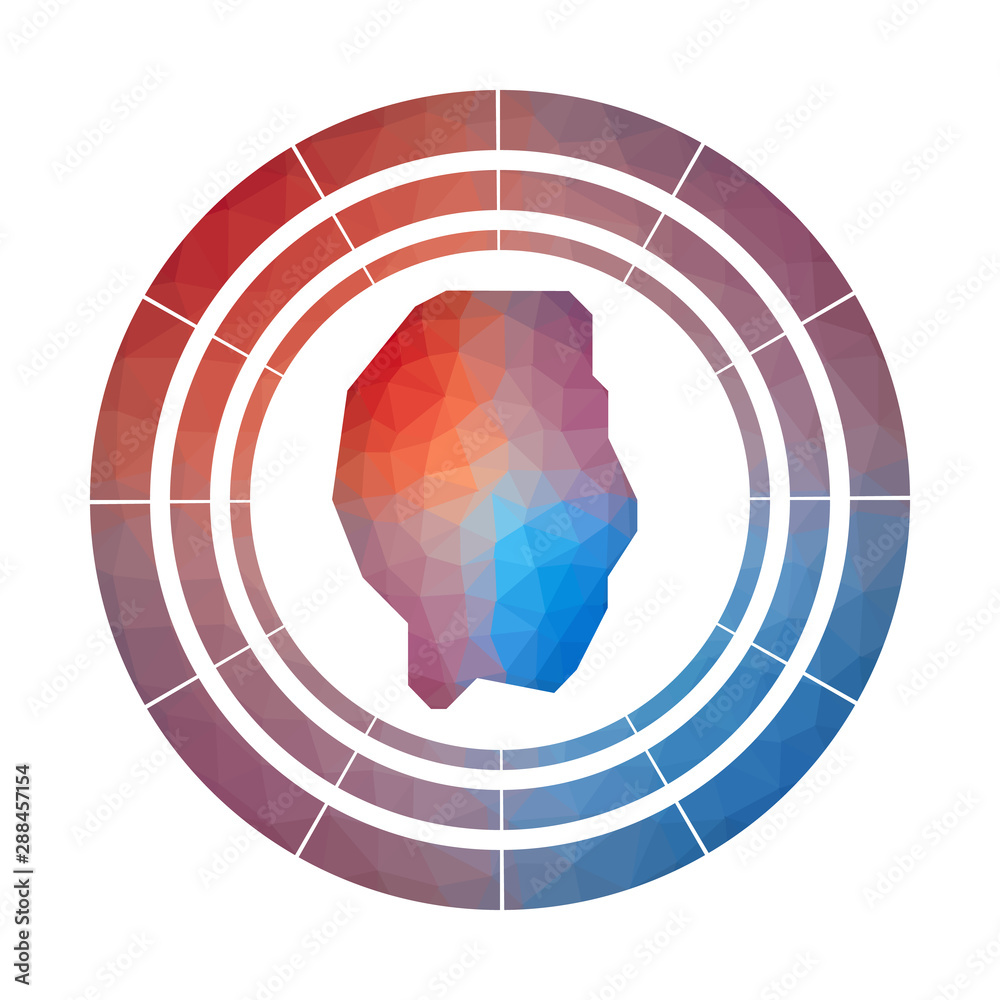 Obraz premium Gili Trawangan badge. Bright gradient logo of island in low poly style. Multicolored Gili Trawangan rounded sign with map in geometric style for your infographics.