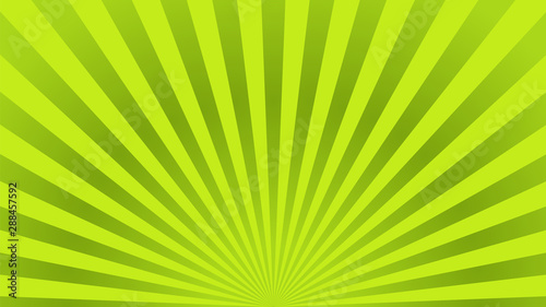 Green ray background. Vintage abstract texture. Retro starburst, sun beam. Halftone color. Light burst. Bright shine sunburst. Empty blank, scrapbook surface. Clean nature energy. Vector illustration