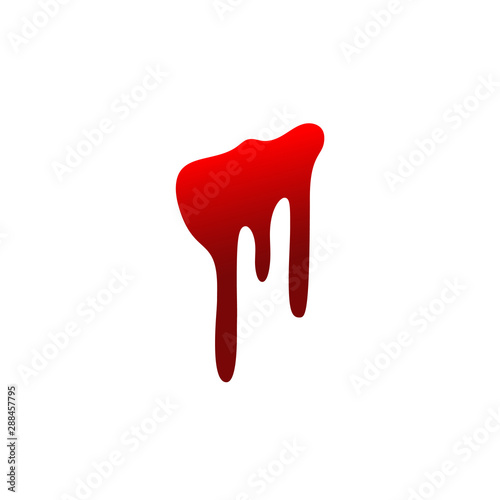 Blood drip. Drop blood isloated white background. Happy Halloween decoration design. Red splatter stain, splash spot, horror blot. Bleeding bloodstain scare texture. Liquid paint. Vector illustraton