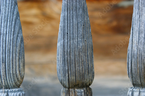 old wood texture. fragment of a 19th century vintage wooden balcony © Otar