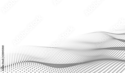 Big Data. Vector abstract futuristic digital landscape with particles dots and stars on horizon. computer geometric digital connection