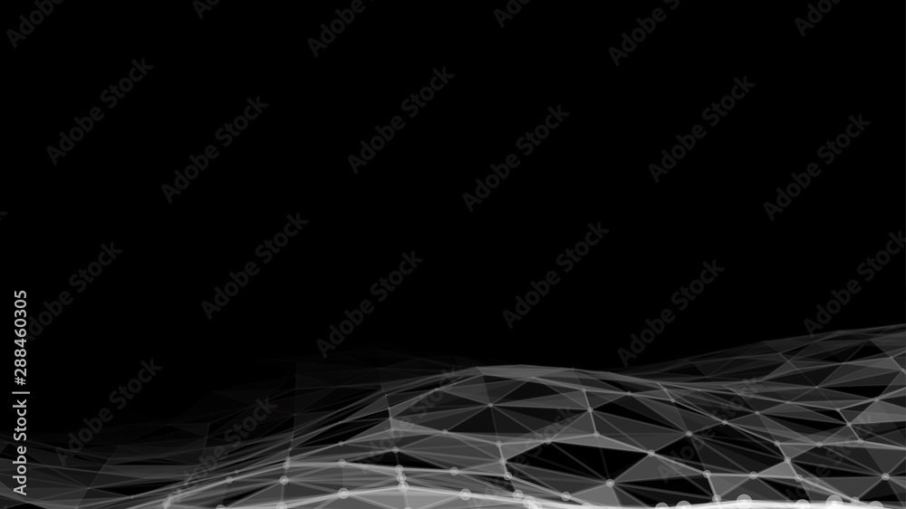 Big Data. Vector abstract futuristic digital landscape with particles dots and stars on horizon. computer geometric digital connection