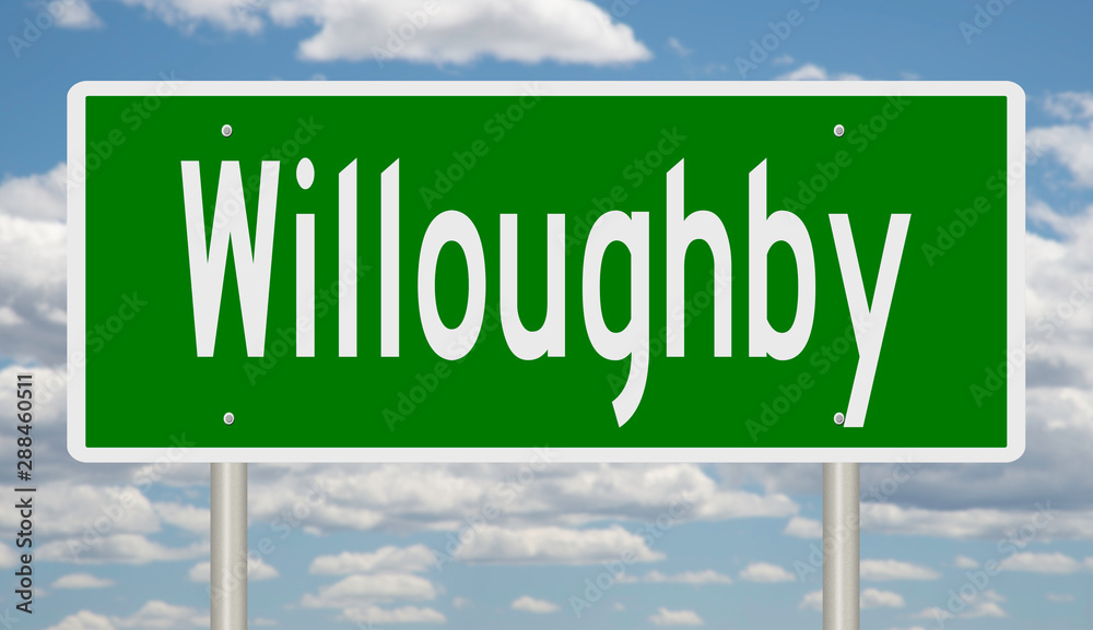 Rendering of a green highway sign for Willoughby Ohio Rendering of a green highway sign for Willoughby Ohio