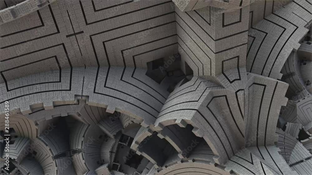 Panorama of 3D fractal grey abstract composition
