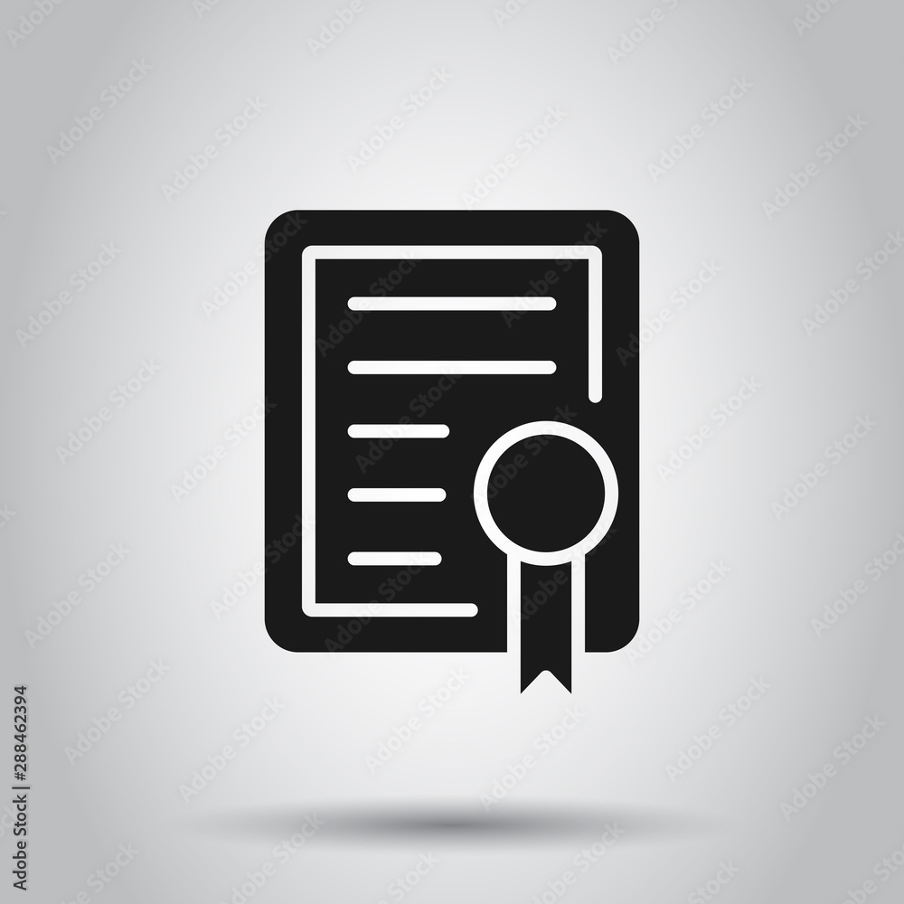 Certificate icon in flat style. License badge vector illustration on isolated background. Winner medal business concept. Certificate icon in flat style. License badge vector illustration on isolated background. Winner medal business concept.