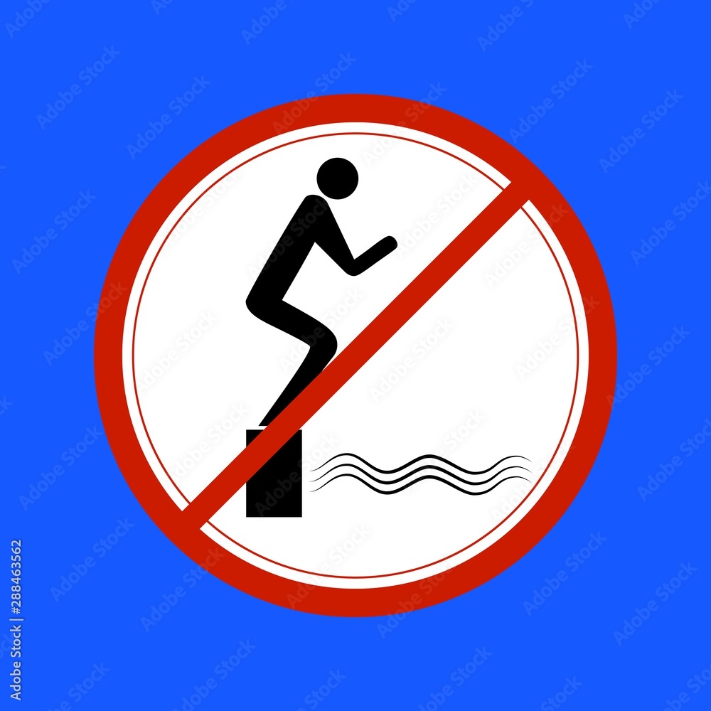 Dont jump into the water. Dangerous dive. Sign danger on beach, in
