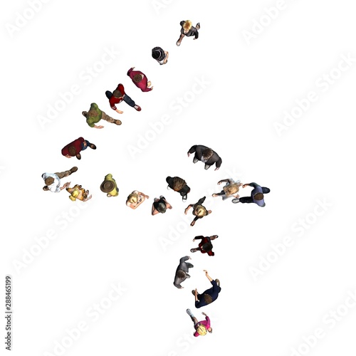 people - arranged in number 4 - top view without shadow - isolated on white background