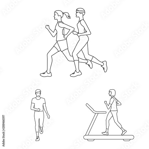 Vector illustration of exercise and sprinter icon. Set of exercise and marathon vector icon for stock.