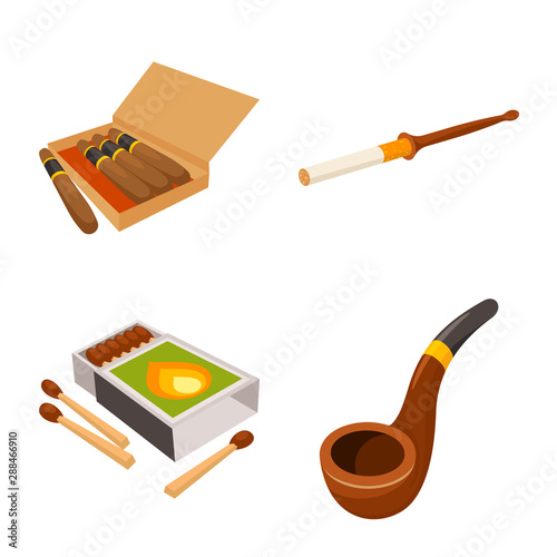 Vector illustration of tobacco and habit logo. Collection of tobacco and smoker vector icon for stock.