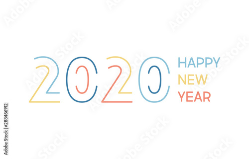 2020 Happy New Year. Logo text design. Colourful new year logo. Brochure design template, card, banner. Vector illustration. Isolated on white background