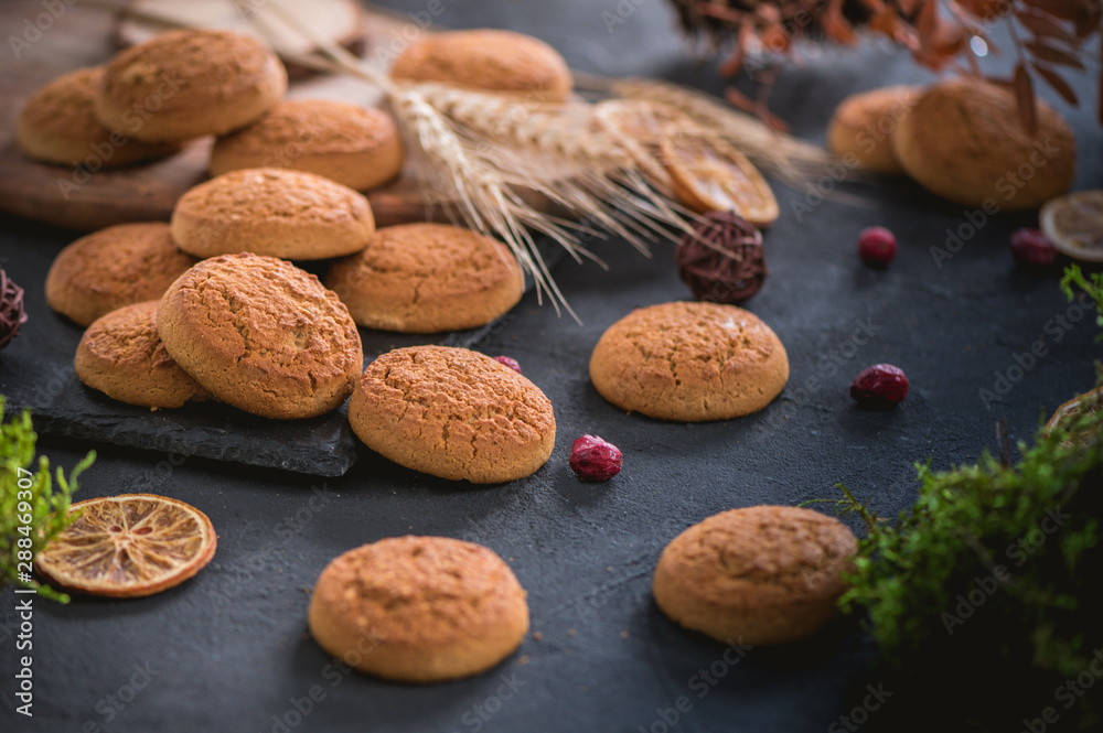 Homemade oat cookies on rustic background Homemade oat cookies on rustic background