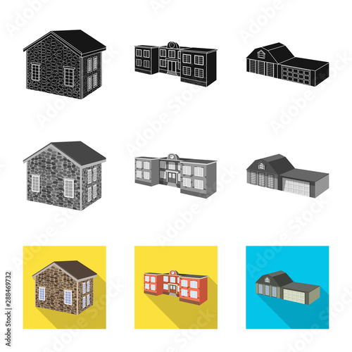 Isolated object of facade and housing logo. Set of facade and infrastructure stock vector illustration.