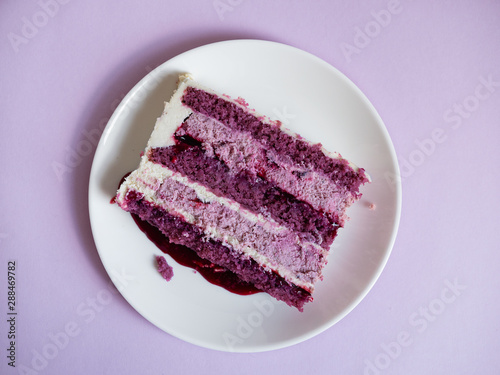 Purple piece of cake on the plate