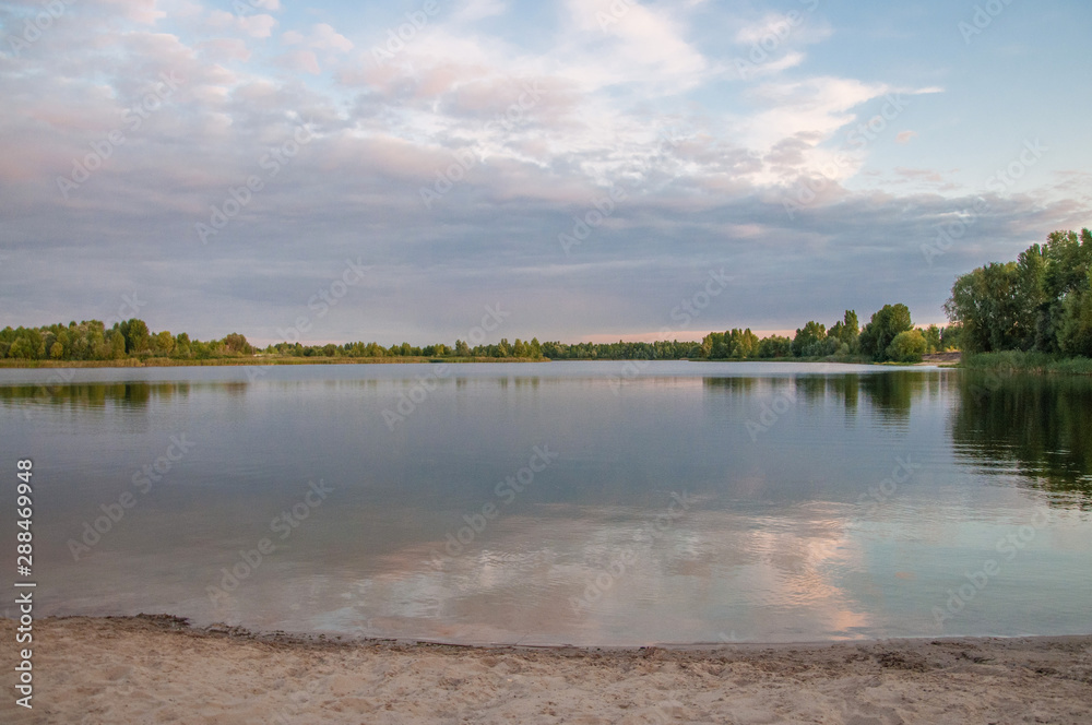 Lake in the ecopark in Kiev on Osokorki