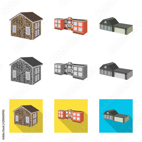 Vector design of facade and housing symbol. Collection of facade and infrastructure vector icon for stock.