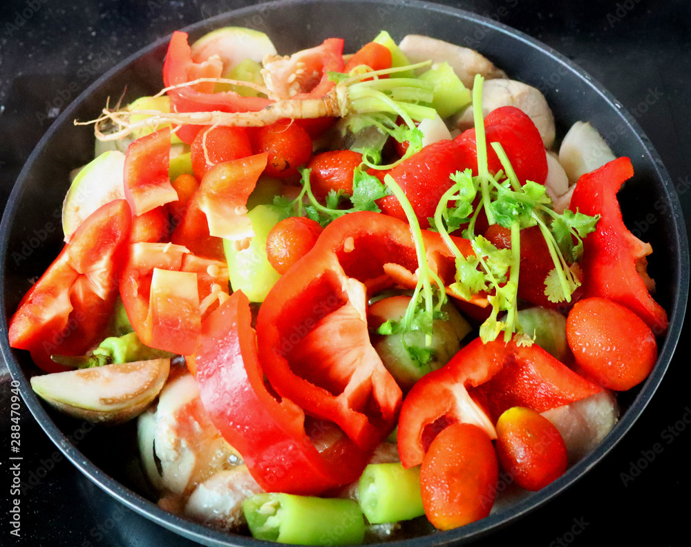 vegetables in a pan