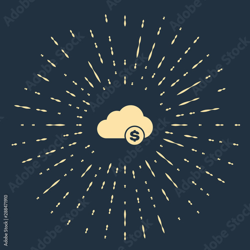 Beige Cryptocurrency cloud mining icon isolated on dark blue background. Blockchain technology, bitcoin, digital money market, cryptocoin wallet. Abstract circle random dots. Vector Illustration