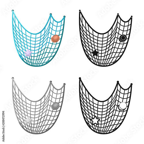Vector illustration of fishnet and fish icon. Set of fishnet and catch stock symbol for web.