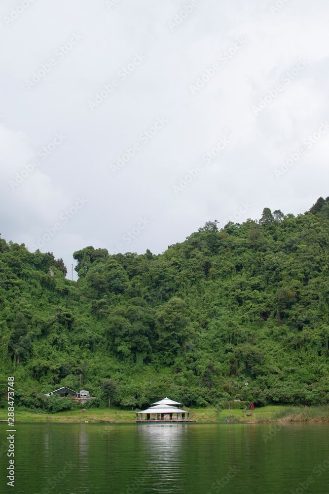 White house on the lake Calderas, Guatemala White house on the lake Calderas, Guatemala