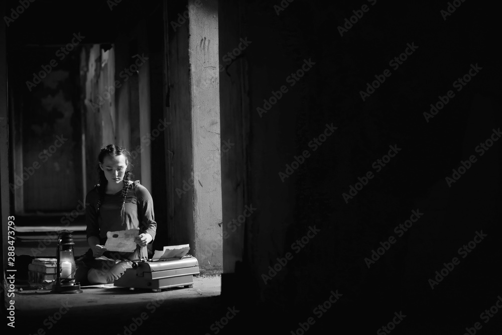 Retro girl in the old house reading books Retro girl in the old house reading books