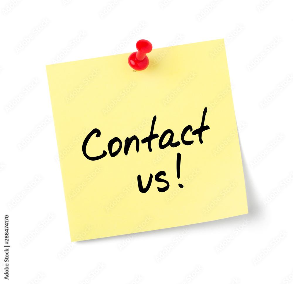 Yellow paper note with text Contact us Yellow paper note with text Contact us