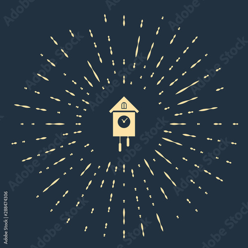 Beige Retro wall watch icon isolated on dark blue background. Cuckoo clock sign. Antique pendulum clock. Abstract circle random dots. Vector Illustration
