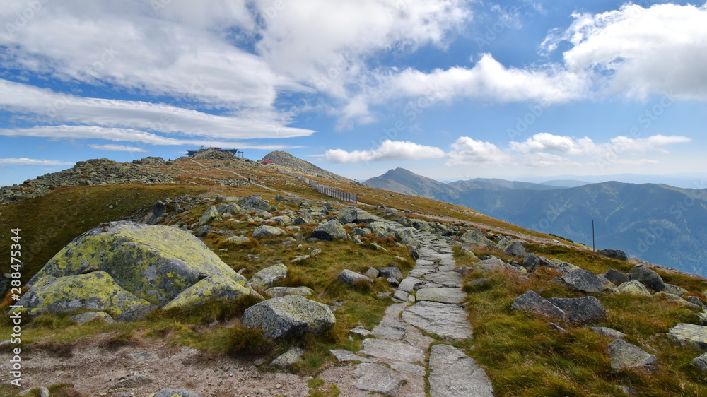 View of the top of Mount Chopok on a sunny day in the ski resort Jasna, Low Tatras, Slovakia.