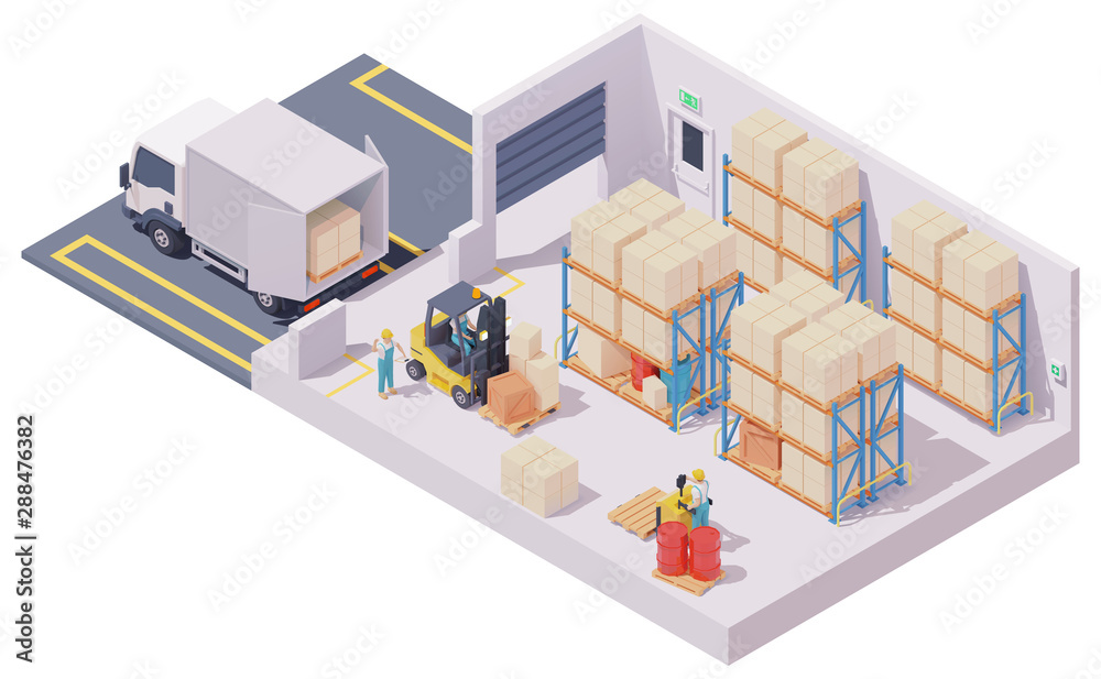 Vector isometric warehouse interior
