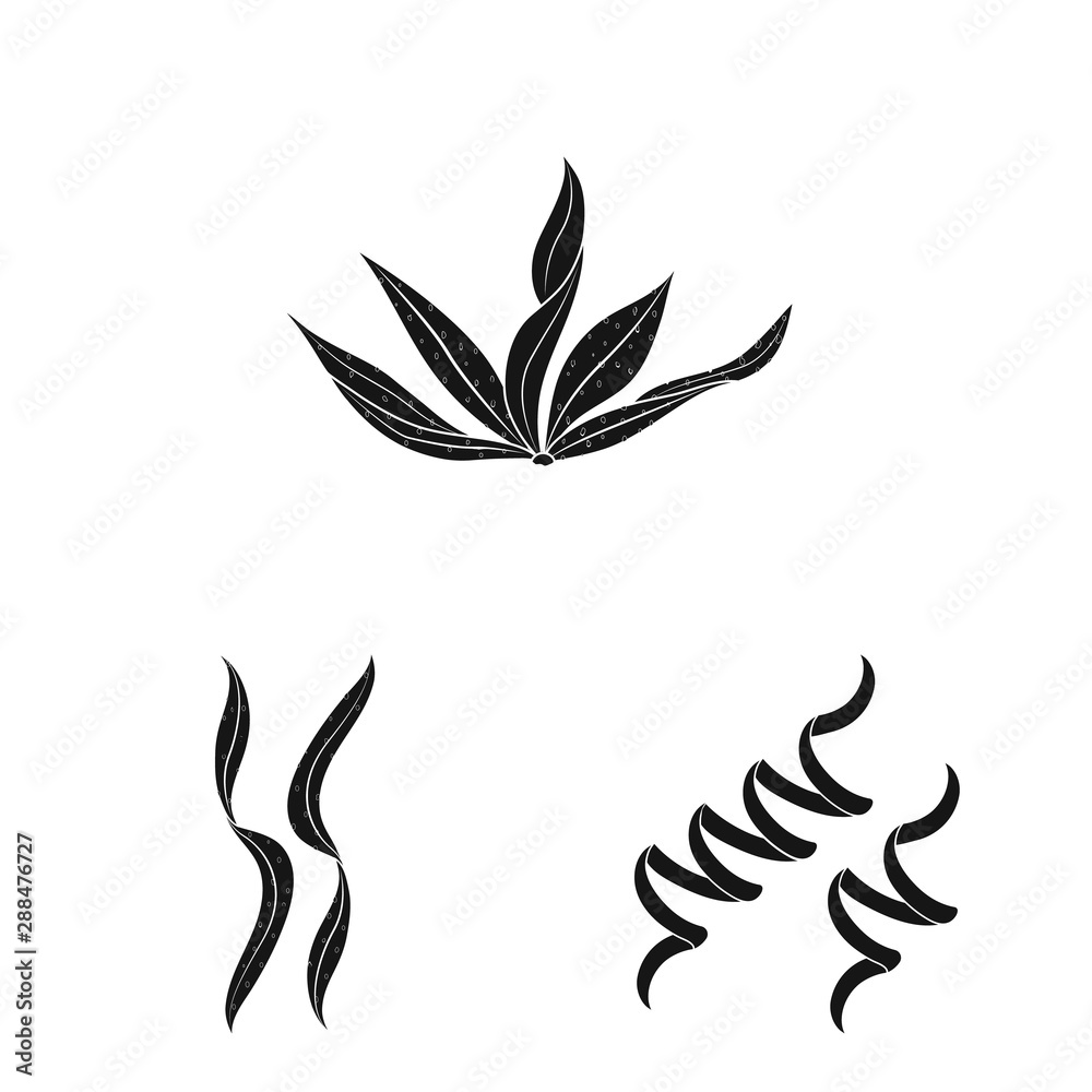 Vector design of grass and natural sign. Set of grass and seaweed stock vector illustration.