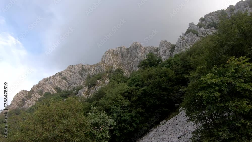 Diagonal right pan up 4K beautiful rock landscape Nanos Slovenia mountain Diagonal right pan up 4K beautiful rock landscape Nanos Slovenia mountain