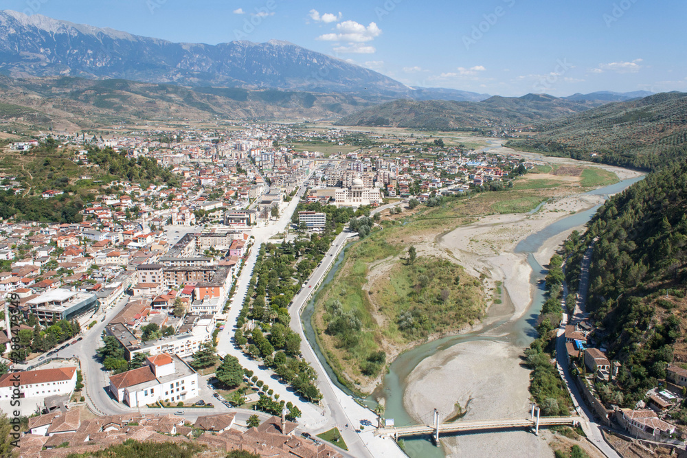 mountains and river in Berat fortress, Albania, Balkans