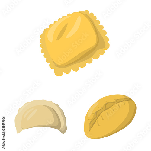 Vector design of dumplings and food logo. Set of dumplings and stuffed stock symbol for web.