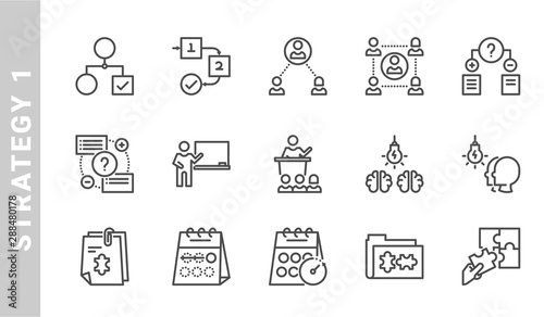 strategy 1 icon set. Outline Style. each made in 64x64 pixel