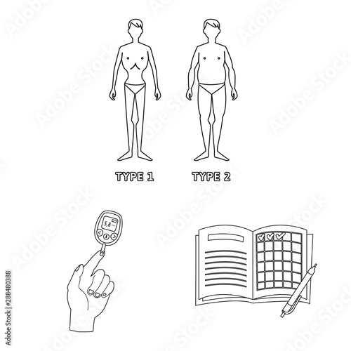 Isolated object of mellitus and diabetes symbol. Set of mellitus and diet vector icon for stock.