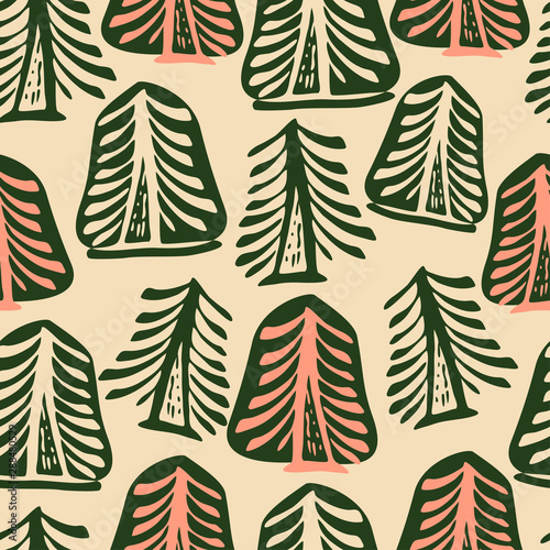 Seamless vector pattern with colourful fir trees.