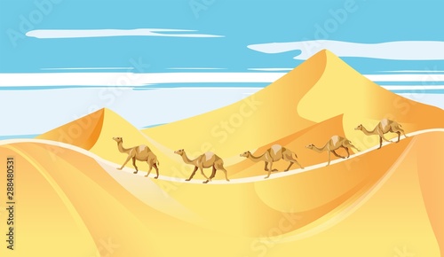  The Caravan in the desert sand dunes vector