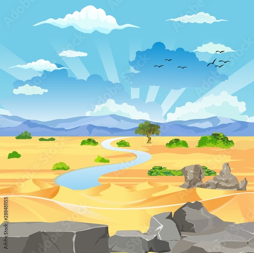 Desert with mountains vector landscape