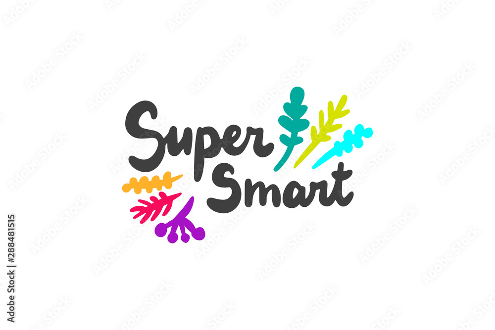 Super smart hand drawn vector illustration in cartoon style with decorative elements. Leaves branch