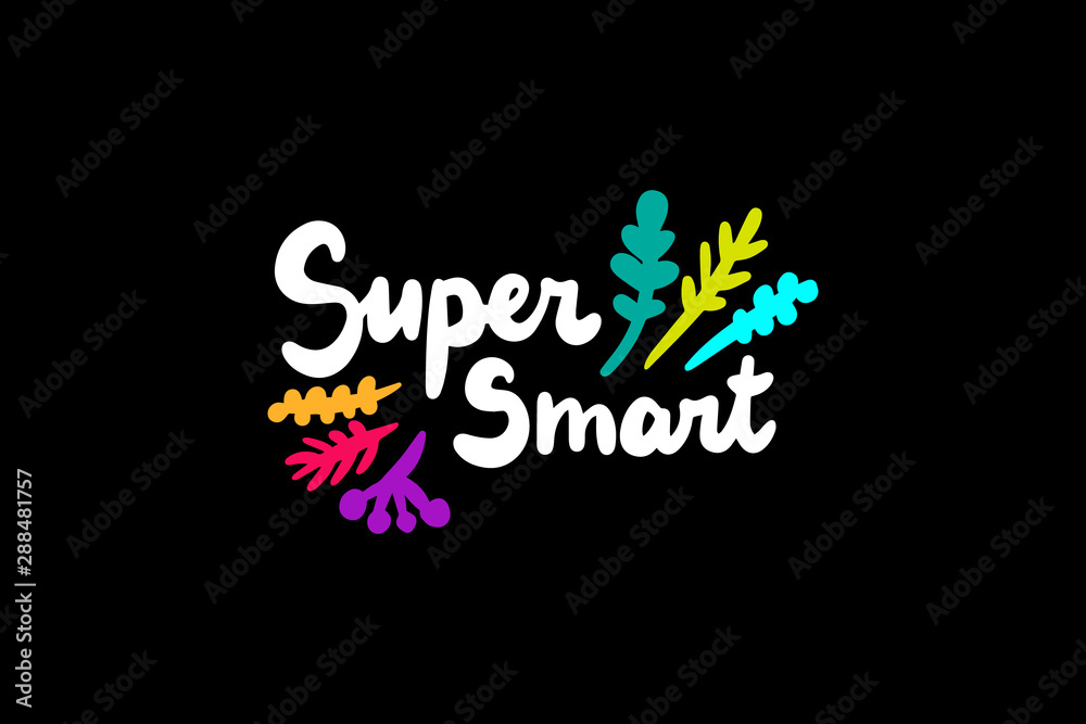 Naklejka premium Super smart hand drawn vector illustration in cartoon style with decorative elements. Leaves branch rainbow colors