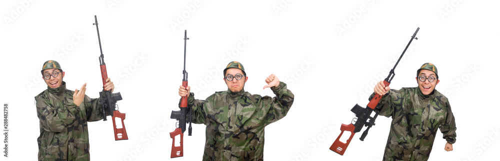 Military man with a gun isolated on white Military man with a gun isolated on white
